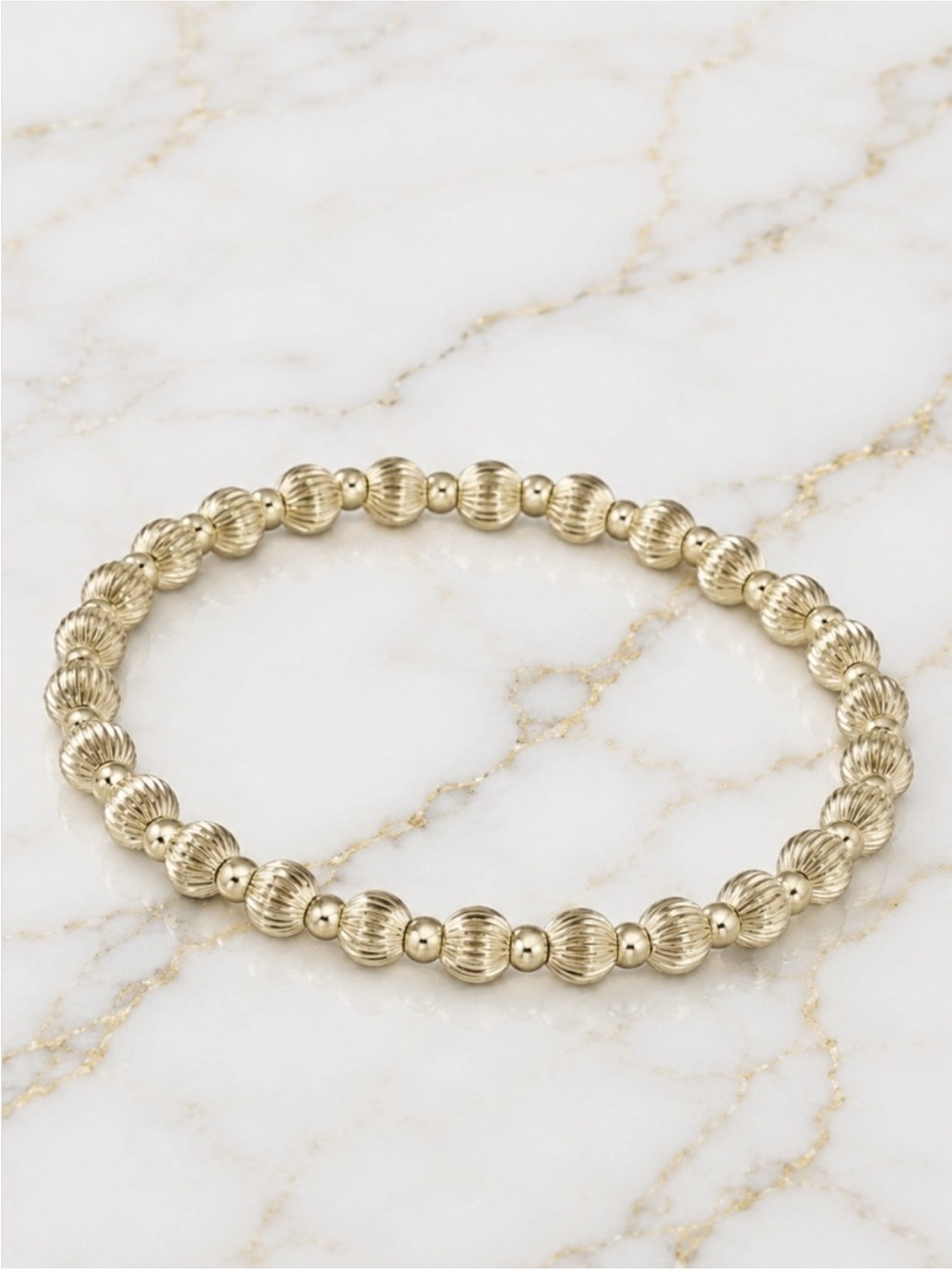 Lux Infinity Etched 14K Gold Bead Bracelet 7”